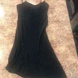 Embroidered Sequin Silk Black Dress